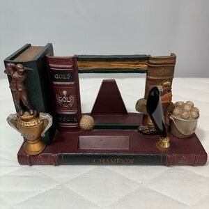 Champion Vintage Golf Theme Desk Organizer Bookends Letter Pen Holder Retro